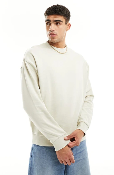 Shop Asos Design Oversize Graphic Sweatshirt In Stone