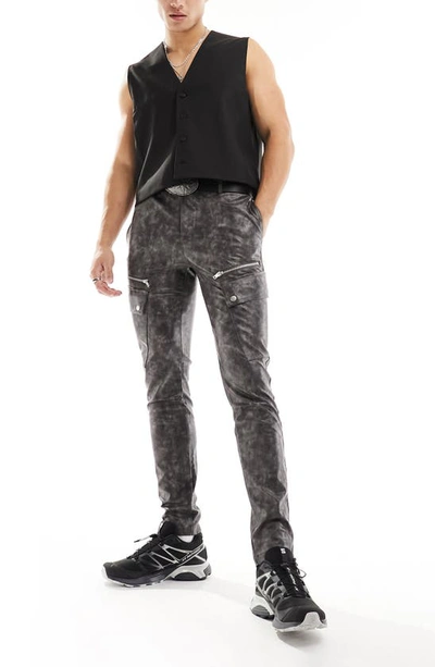 Shop Asos Design Moto Faux Leather Skinny Pants In Grey