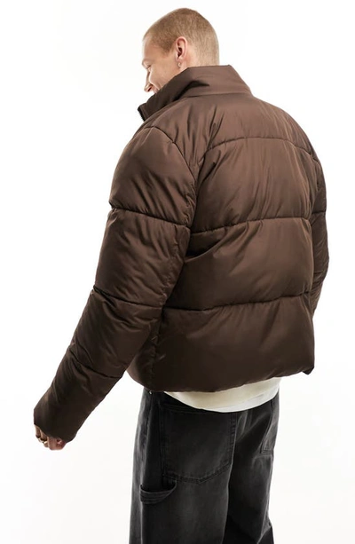 Shop Asos Design Puffer Jacket In Brown