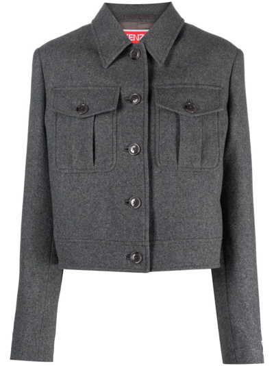 Kenzo Logo Patch Jacket Casual Jackets, Parka Gray