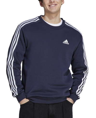 Shop Adidas Originals Men's Essentials Fleece 3-stripes Sweatshirt In Legend Ink,wht