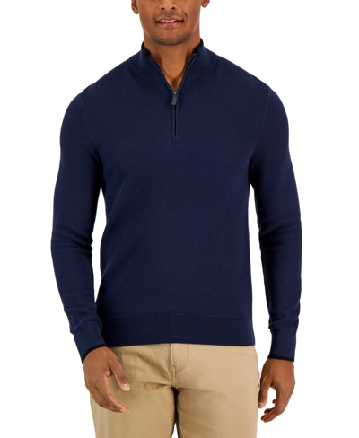 Shop Michael Kors Men's Textured Quarter-zip Sweater, Created For Macy's In Midnight