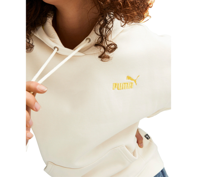 Shop Puma Women's Essential Minimal Metallic Piped-trim Logo Hoodie In Alpine Snow