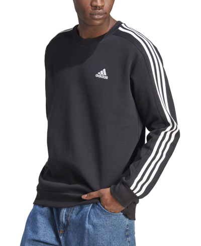 Shop Adidas Originals Men's Essentials Fleece 3-stripes Sweatshirt In Black,wht