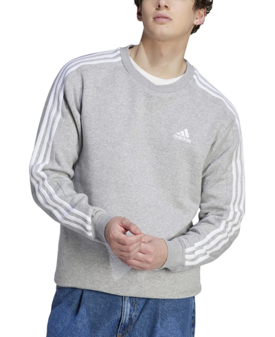 Shop Adidas Originals Men's Essentials Fleece 3-stripes Sweatshirt In Mgh,wht