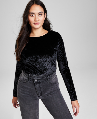 Shop And Now This Women's Crewneck Long-sleeve Velvet Bodysuit, Created For Macy's In Black