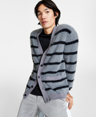 Shop Inc International Concepts Men's Tyler Regular-fit Striped Cardigan, Created For Macy's In Harbor Gre