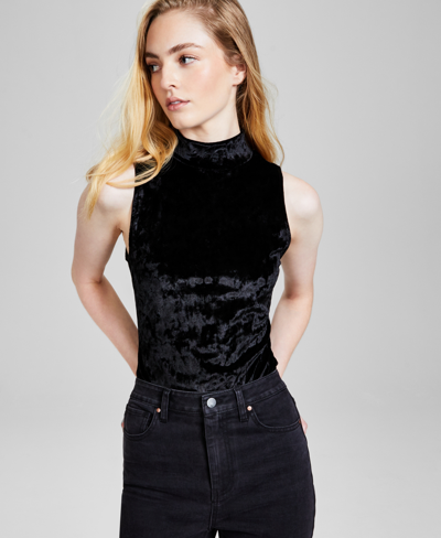 Shop And Now This Women's Sleeveless Mock-neck Velvet Bodysuit, Created For Macy's In Black