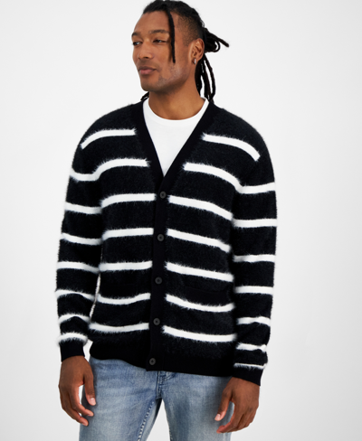 Shop Inc International Concepts Men's Tyler Regular-fit Striped Cardigan, Created For Macy's In Deep Black