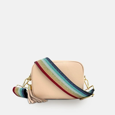 Shop Apatchy London Pale Pink Leather Crossbody Bag With Rainbow Strap In Multi