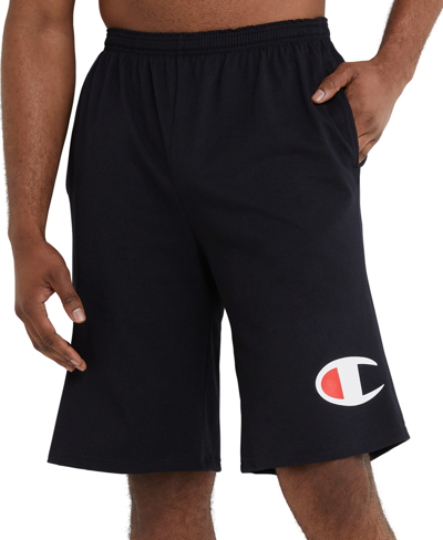 Shop Champion Men's Big & Tall Standard-fit Jersey-knit Logo-print 9" Shorts In Black