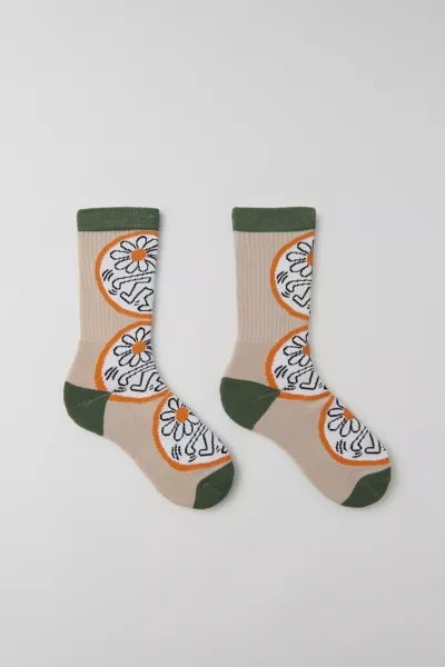 Shop Keith Haring Flower Crew Sock In Cream, Men's At Urban Outfitters