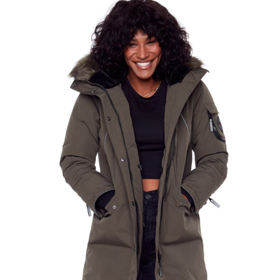 Shop Alpine North Women's Vegan Down Recycled Long Parka, Olive In Green