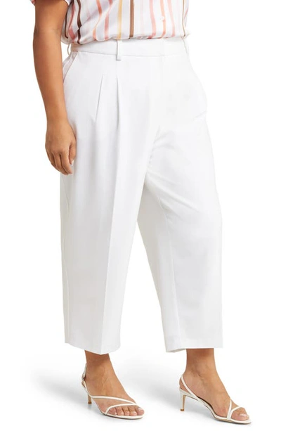 Halogen Pleated Crop Wide Leg Trousers In Bright White