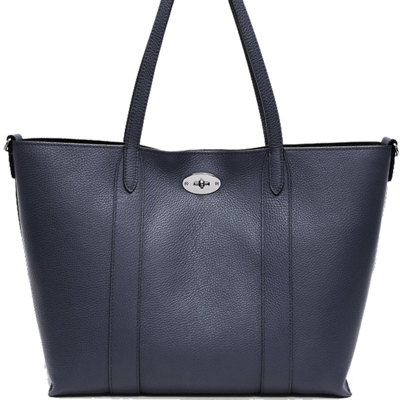 Shop Sostter Navy Blue Horizontal Turnlock Leather Tote Bag | Baxdd