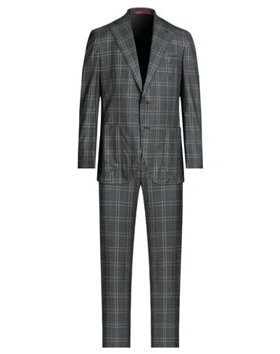 Isaia Man Suit Dark Green Size 46 Wool In Green