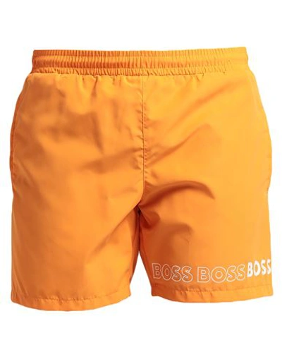 Shop Hugo Boss Boss Man Swim Trunks Orange Size S Recycled Polyester