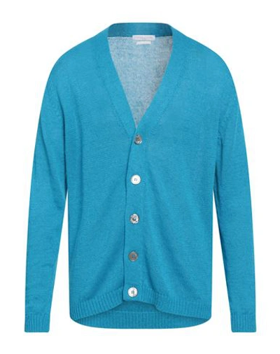 Shop Daniele Fiesoli Man Cardigan Azure Size Xl Linen, Organic Cotton In Blue