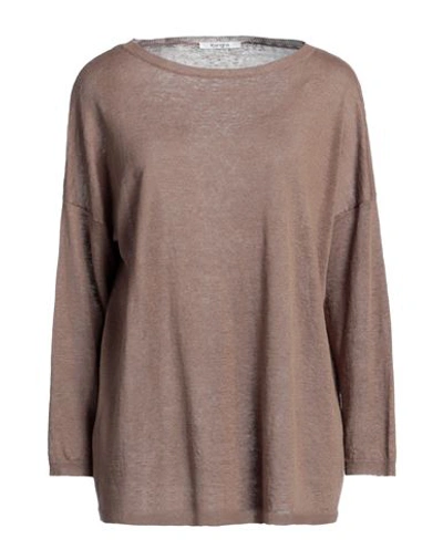 Shop Kangra Woman Sweater Khaki Size 6 Linen In Beige