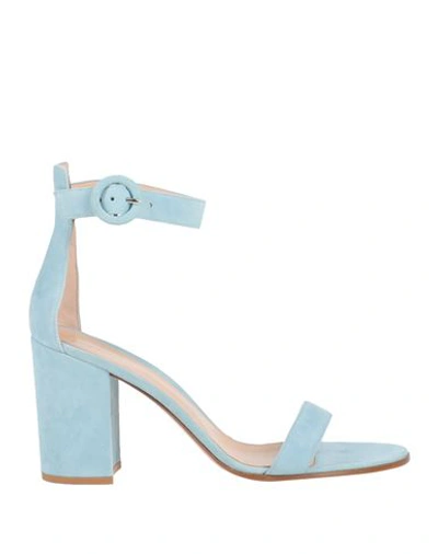 Shop Gianvito Rossi Woman Sandals Sky Blue Size 11 Soft Leather