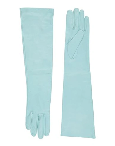 Shop Maison Margiela Woman Gloves Turquoise Size M Ovine Leather In Blue