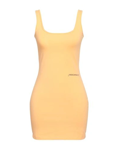 Shop Hinnominate Woman Mini Dress Apricot Size M Cotton, Elastane In Orange