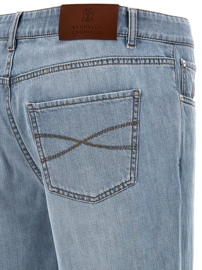 Shop Brunello Cucinelli Logo Embroidery Jeans Light Blue