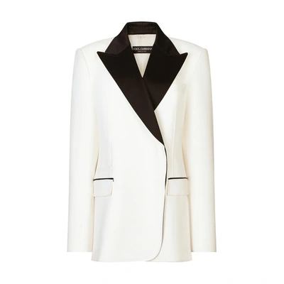 Shop Dolce & Gabbana Double-breasted Jacket In Wool Crêpe In Natural_white