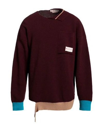 Shop Marni Man Sweater Burgundy Size 40 Virgin Wool, Cotton In Red