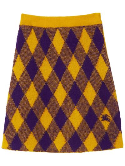 Shop Burberry Yellow Argyle Wool Mini Skirt