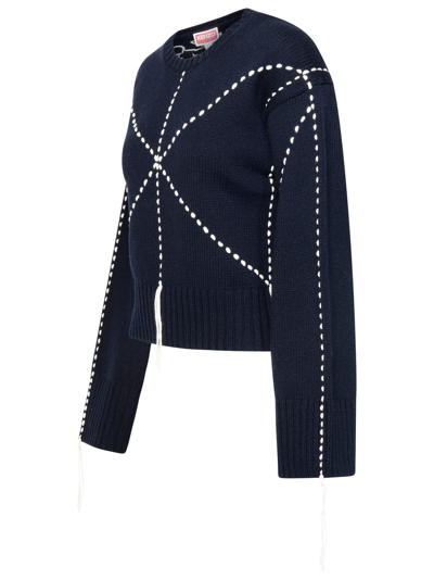 Shop Kenzo Sashiko Stitch Sweater In Navy Wool Blend