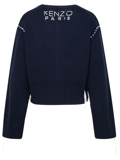 Shop Kenzo Sashiko Stitch Sweater In Navy Wool Blend