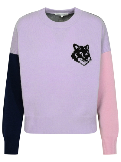 Shop Maison Kitsuné Fox Head Lilac Wool Sweater In Lilla