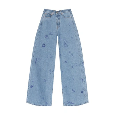 Shop Vetements Wide Leg Jeans In Light_blue