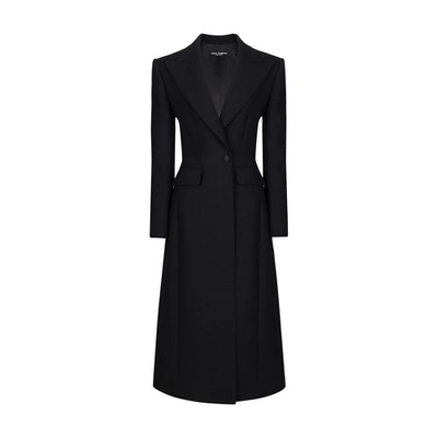Shop Dolce & Gabbana Long Single-breasted Coat In Wool Cady In Black