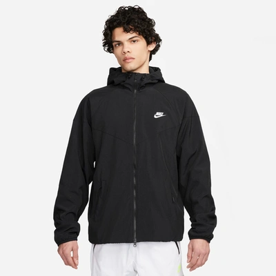 Shop Nike Mens  Water Resistant Woven Winter Hooded Jacket In Black/white