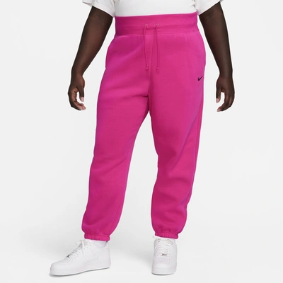 Shop Nike Womens  Plus Size Style Fleece High Rise Pants In Black/fireberry