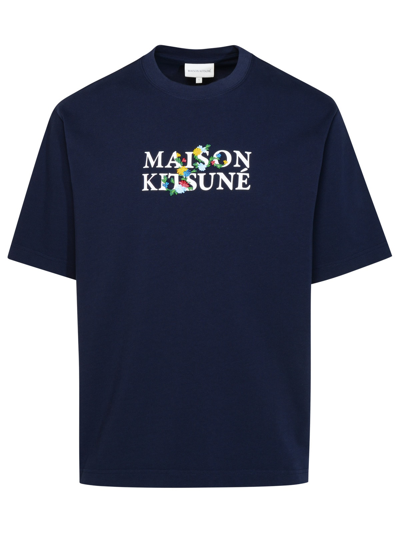 Shop Maison Kitsuné Flowers Navy Cotton T-shirt