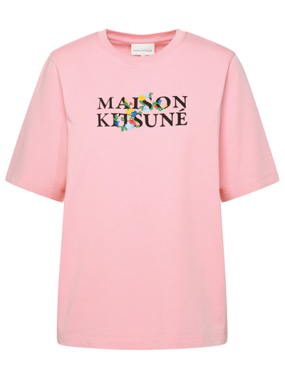 Shop Maison Kitsuné Flowers Pink Cotton T-shirt