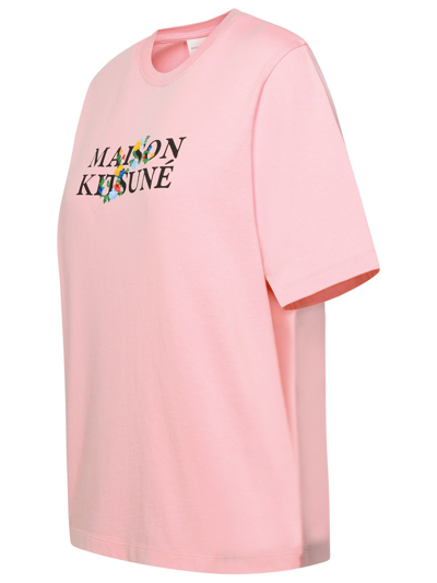 Shop Maison Kitsuné Flowers Pink Cotton T-shirt