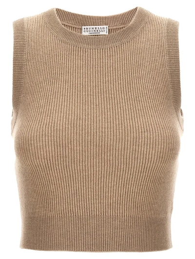 Shop Brunello Cucinelli Knit Top In Beige