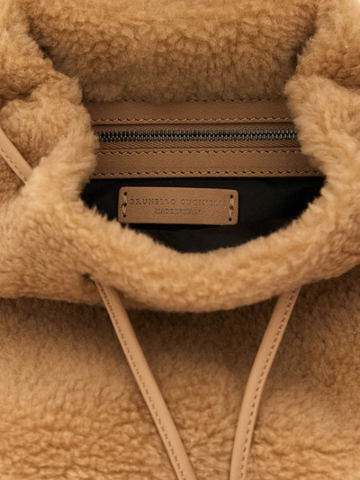 Shop Brunello Cucinelli Teddy Fabric Backpack In Beige