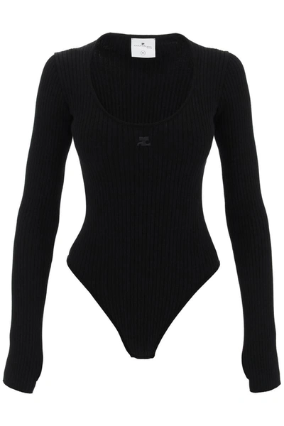 Shop Courrèges Courreges Holistic Rib Knit Bodysuit In Black