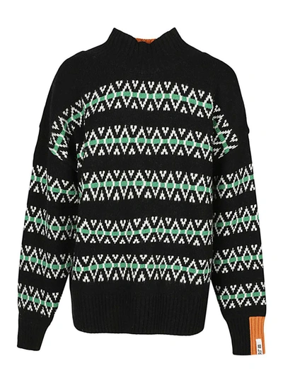 Right For Striped High Neck Wool Sweater In Black