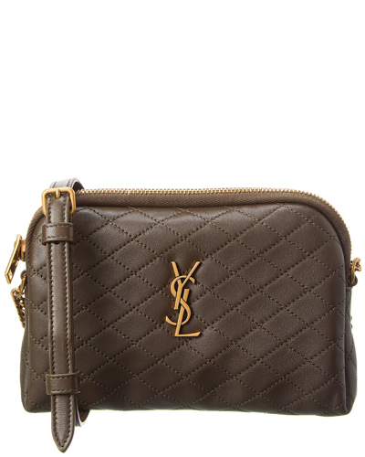 Shop Saint Laurent Gaby Zipped Quilted Leather Crossbody In Brown