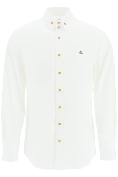 Shop Vivienne Westwood Poplin Shirt With Button-down Collar And Orb Embroidery Men In White