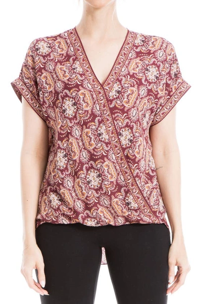 Max Studio Patterned Surplice Crepe Blouse In Wine Floral