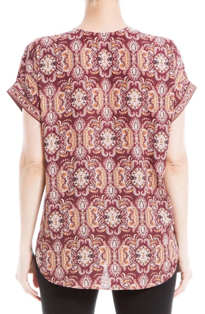 Max Studio Patterned Surplice Crepe Blouse In Wine Floral