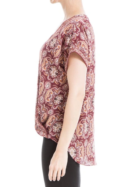 Max Studio Patterned Surplice Crepe Blouse In Wine Floral