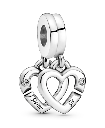 PANDORA CUBIC ZIRCONIA LINKED SISTER HEARTS SPLIT DANGLE CHARM 